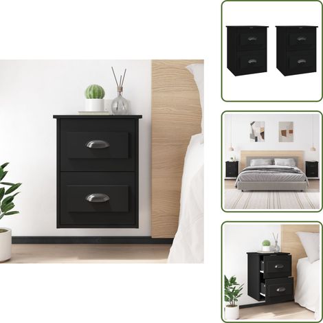 Wand-Nachttische 2 Stk. Schwarz 41,5x36x53 cm - Schwarze Nachttische - Wandhängender Nachttisch - Holzwerkstoff Möbel - Wohnzimmer Dekoration - Schrank Mit Schubladen (1/5)