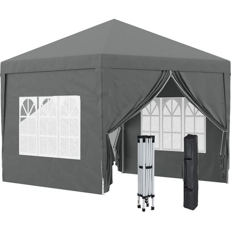 Tente pliante escamotable 3x3 m avec 4 parois latérales anti-UV et sac de transport gris pour la maison (1/5)