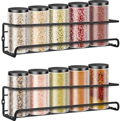 2 Stück Wandregal für Gewürze zum Aufhängen Küchenregal Hängender Organizer Gewürzregal für Küchenschränke Schwarz 29 x 6,5 x 6,5 cm (1/5)