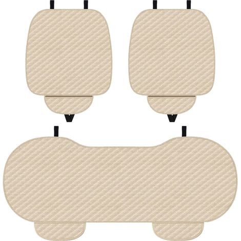 Lot de 3 coussins de siège de voiture – Housses de siège avant et arrière en lin – Protection universelle antidérapante pour siège avant et arrière – Pour voiture, maison, bureau (beige) (1/5)