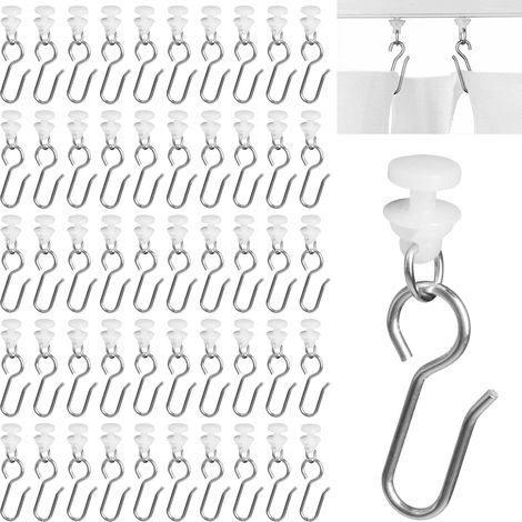 100 Crochets de Rideaux, Rail De Rideau avec 50 Coulisseaux et 50 Crochets Métalliques, Crochet Rideau pour Portes, Fenêtres et Rideaux De Douche, adapté aux Rideaux coulissants et Rideaux de Douche (1/5)