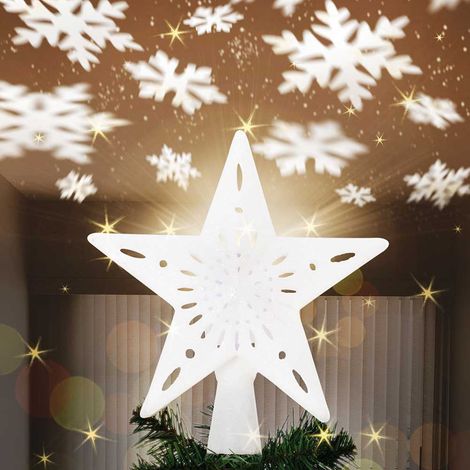 Puntale Proiettore LED per Albero di Natale Forma Stella Bianco Gioco di Luce (1/3)
