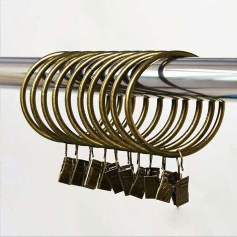 Anneaux de rideau en bronze avec clips/crochets décoratifs en métal robuste avec œillets pour draperie, fenêtres, salle de bain, cuisine à domicile, (10 pièces) (1/4)