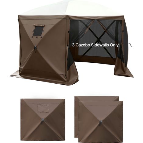 Mophorn Paroi Latérale de Tonnelle 1,73x1,48 m - Lot de 3 Panneaux pour Tente et Événements, Résistants à l'Eau, au Vent et au Soleil, avec Fenêtre sur Un Côté, Marron (1/2)