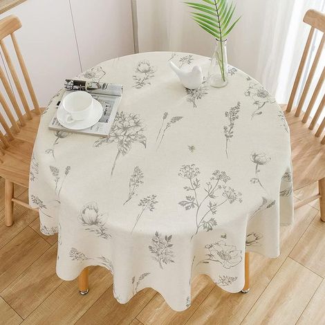 Nappe Ronde Beige 150cm, Linge de Table en Coton et Lin pour Table à Manger, Salon, Pique-Nique (1/5)