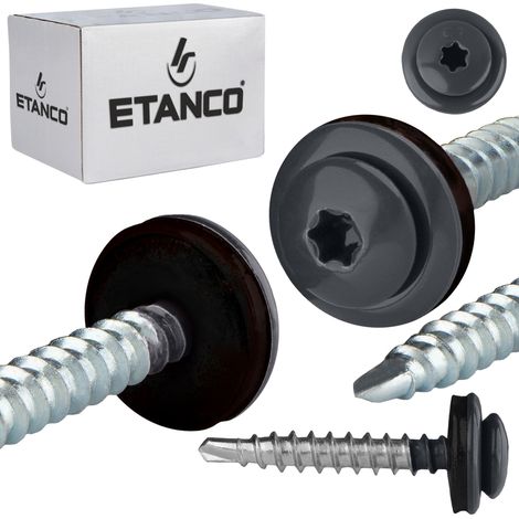 Etanco – Vis autoperceuse à tête bombée 4,8 x 35 mm – Acier galvanisé – Empreinte TORX – Joint EPDM pour fixation étanche – RAL 7016 – Lot de 250 pièces