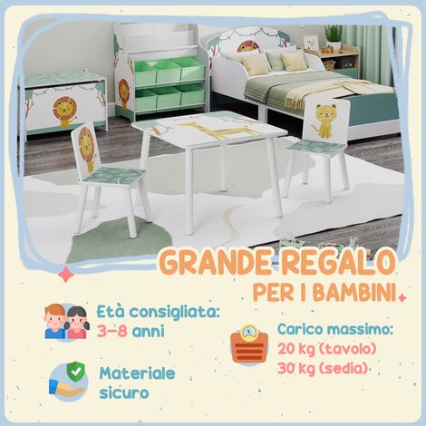 Set de chambre enfant avec table et 2 chaises, motif animaux, couleur verte, pour filles et garçons de 3 à 8 ans (1/5)
