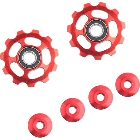 2 roues de galet de dérailleur arrière en aluminium 11 dents pour vélo (rouge) (1/5)