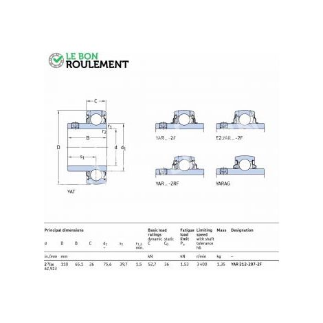 Roulement de palier YAR212-207-2F-SKF