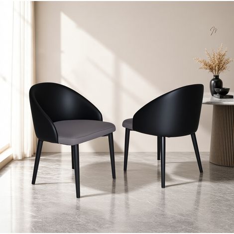 Chaises de salle à manger modernes lot de 2 en similicuir noir, assise grise et pieds métal (1/5)