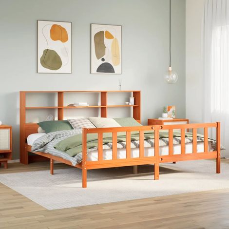 Bookcase Bed without Mattress Wax Brown 180x200 cm Super King Solid Wood Pine vidaXL (1/5)