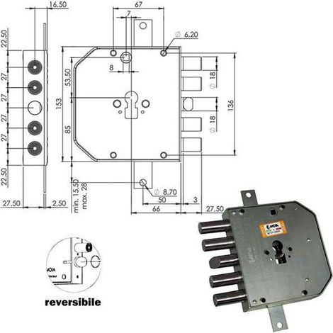 Serratura Sicura Triplice Dx Cilindro E63 Res654+33/270 Moia