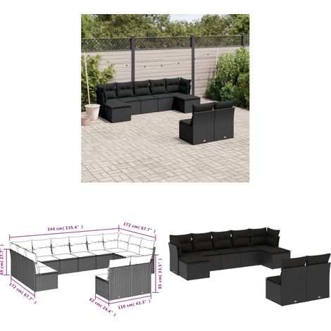 Salon de jardin 9 pcs avec coussins noir résine tressée - Salon De Jardin - Canapé Extérieur - Ensemble Salon De Jardin - Meuble De Jardin - Mobilier De Jardin - Home & Living (1/3)