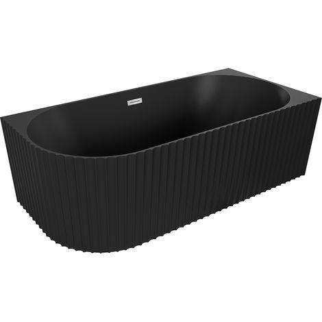 Mexen Gia bañera independiente de esquina estriada derecha 170 x 80 cm, negro mate, rebosadero cromo - 52701708071P-01 (1/3)