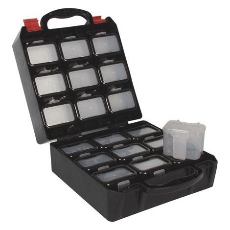 Perel – Coffret à outils en plastique 18 compartiments clipsables pour ceinture – Dimensions 340x285x145mm – OBB1 (1/5)