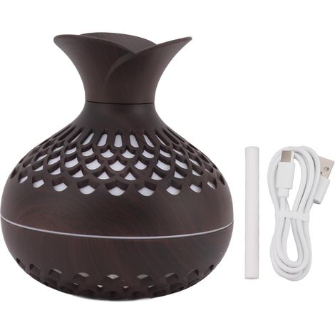 Diffuseur d'Ambiance 300ml 2.5W USB Forme Vase - Fonctionnement Silencieux, Humidificateur d'Arome pour Bureau et Chambre, Marron Foncé (1/5)