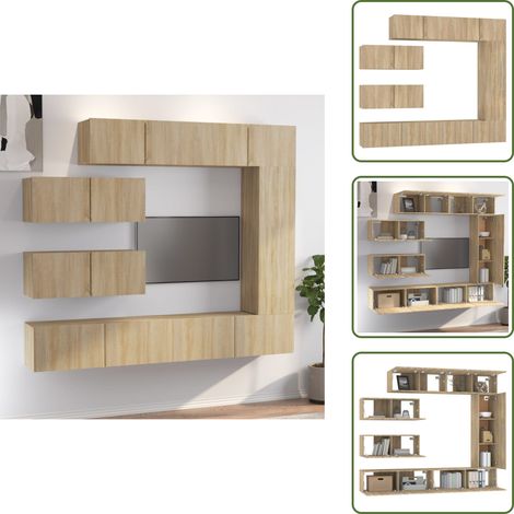 Ensemble de meubles TV 7 pcs Chêne sonoma Bois d'ingénierie - Meuble Tv - Meuble Téléviseur - Étagère Murale - Rangement Mural - Décoration Salon (1/5)