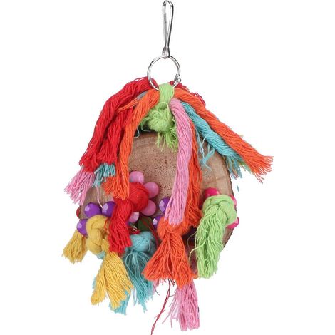 Jouet à mâcher pour oiseaux avec corde colorée, accessoire pour suspendre une cage à perroquets et se balancer. (1/5)