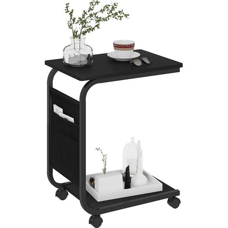 WOLTU Table Basse en Forme de C, Table d'appoint sur roulettes, en Bois d’ingénierie et Métal, 50x62x35cm, Noir BTS04sz (1/5)