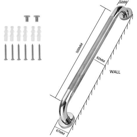 Barre d'appui salle de bain 50 cm – 2 pièces en acier inoxydable antidérapante pour baignoire, toilettes et escaliers (1/3)