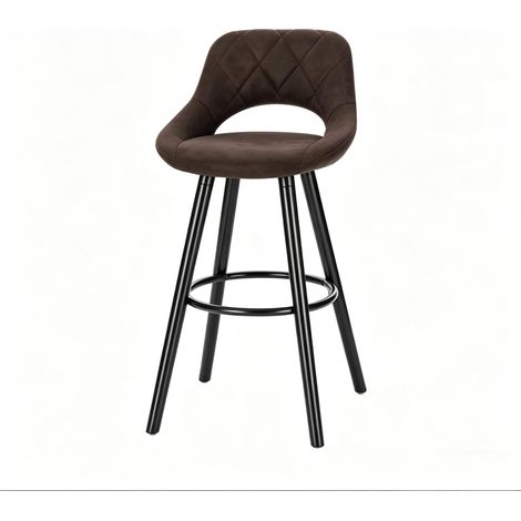 Sgabello da bar in tessuto con schienale e gambe in legno 70 cm marrone scuro MODENUIT (1/5)