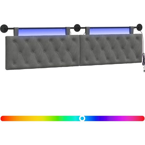 Testiera Testata del letto sospesa Con luce LED Grigio Scuro Velluto (1/5)