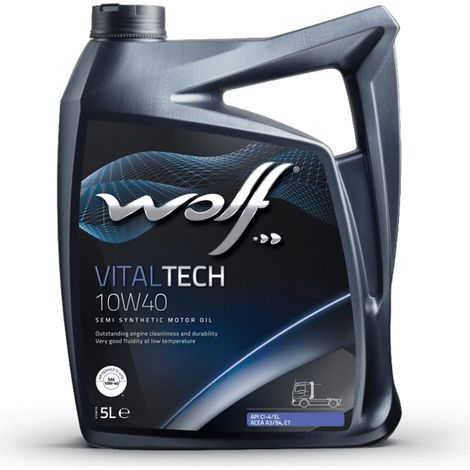 Wolf – Huile moteur semi-synthétique VITALTECH 10W40 5L – 8300912 – Protection avancée pour moteurs diesel lourds – Débit optimal à froid