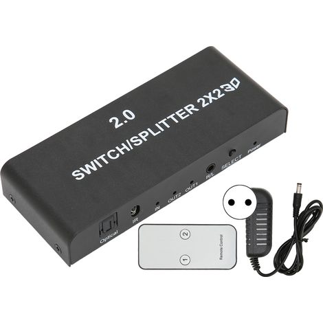 Commutateur répartiteur 2x2, répartiteur HDMI 2.0, 4K, 60 Hz, sortie 2 en 4, avec SPDIF, extracteur audio et vidéo, adaptateur PS5, norme européenne HDTV. (1/5)