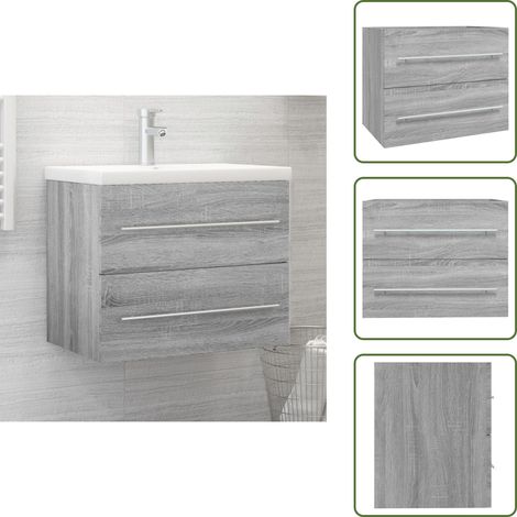 The Living Store Mobile Lavabo Grigio Sonoma 60x38,5x48 cm in Legno Multistrato - Lavabo in legno