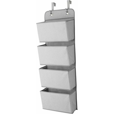 Hanging organizer with 4 pockets, fabric wall rack / door storage for toys, purses and towels, gray (1/4)