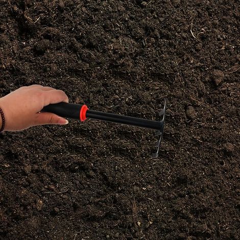 Râteau de jardin en acier avec 5 dents - Petit râteau pour jardin, balcon et potager - Poignée ergonomique pour l'entretien du jardin - Largeur de travail 9 cm (1/5)