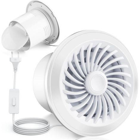 Badlüfter 100 mm mit Schalter, 20W Abluftventilator, 130m³/h WC Lüfter Badezimmer Lüfter Ventilator, mit Nachlauf Rückstauklappe, für Küche Dachboden Büro Fenster Garage (1/5)