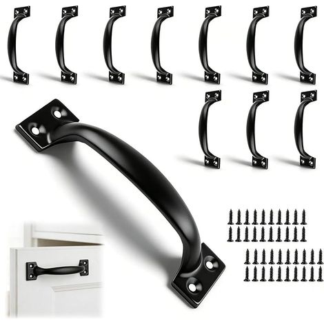 10 Pièces Poignee de Porte Interieur Noir, Poignee de Meuble Cuisine en Fer, Poignées D'armoire Type D'arc avec Vis, 120 mm x 28 mm, pour Armoires, Penderies, Meubles à Chaussures (1/5)