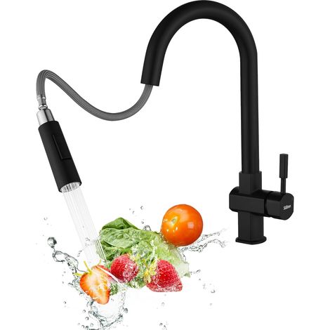 Robinet de Cuisine,Robinet de Cuisine Haute Pression Avec Douchette Extractible,Pivotant à 360°, Mitigeur D'éVier à Double Bec,Mitigeur de Cuisine En Acier Inoxydable Chromé (1/5)