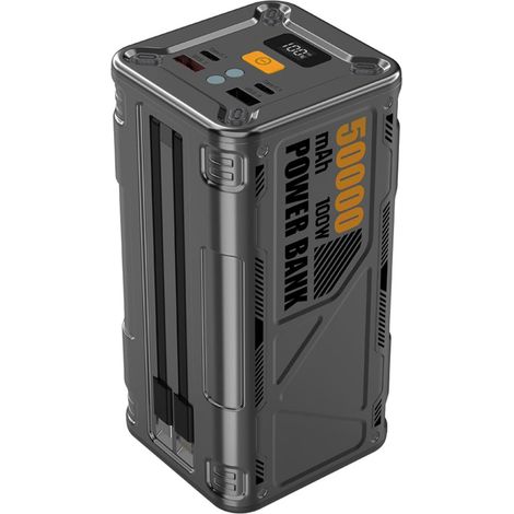 Batterie externe 50 000 mAh, charge ultra-rapide bidirectionnelle 100 W, station de charge portable avec câble Type-C/4 ports, gris (1/5)