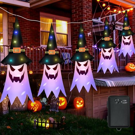5 x Halloween Hanging Ghost Deco, Halloween Outdoor Decoration, Ghost Ghost, Halloween Hanging Ghost, LED Ghost Halloween Lights (1/5)