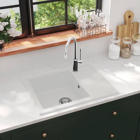 vidaXL Lavello da Cucina con Foro Troppopieno Ovale Bianco in