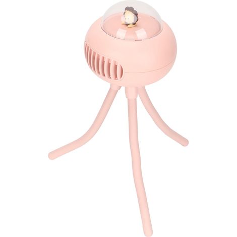 Ventilateur portable pour poussette, rechargeable par USB, 4 vitesses, silencieux, design trépied, rotation horizontale à 360°, rose. Idéal pour vélo.
