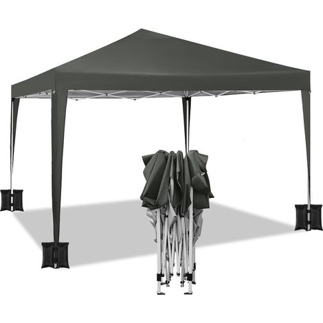 Tonnelle de Jardin 3x3m avec 4 Sacs de Sable WOLTU, Tente Pliante Auvent Pliable, Imperméable Protection du Soleil UV 50+ avec Sac de Transport Inclus, Hauteur Réglable, Gris