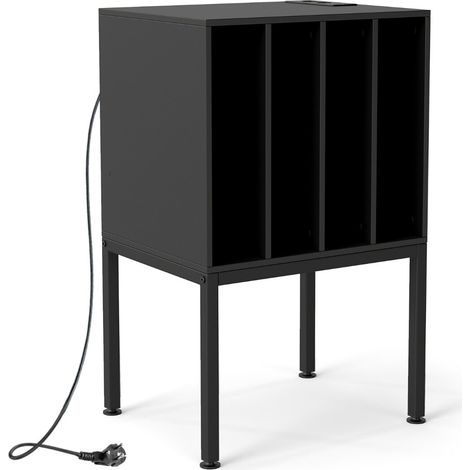 Meuble pour platine vinyle avec station de charge, support avec 4 compartiments ouverts, pieds métalliques surélevés, 50 x 40 x 81 cm - noir