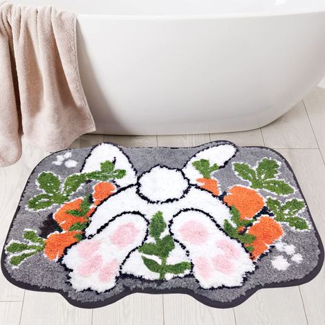 Tapis de bain hexagonal de Pâques, tapis de bain lapin de Pâques, tapis de bain style ferme 40 x 60 cm (1/5)