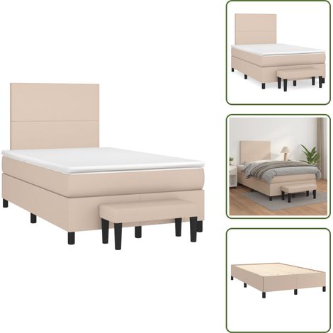 The Living Store Sommier à lattes de lit matelas cappuccino 120x190cm similicuir - Lit Capitonné - Lit Double - Literie - Chambre À Coucher - Meuble Design (1/5)