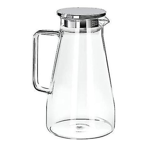 Carafe en verre épais résistant à la chaleur avec couvercle en acier inoxydable et poignée ergonomique. Idéale pour l'eau, le thé, les jus, le vin, la limonade et autres boissons. Contenance : 1500 ml (1/4)