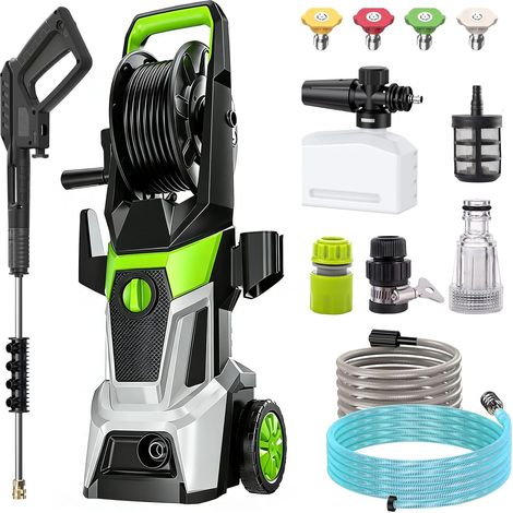 Nettoyeur Haute Pression électrique, 200 Bar, 2000 W, débit 540 l/h pour Surfaces Extérieures et Autos, tuyau haute pression de 10 m, nettoyeur de surface compact (1/5)
