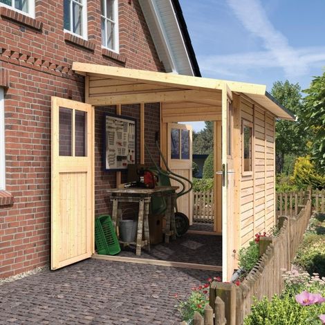 Abri Jardin Adossé Bois Brut 6,42m² Double Porte Karibu (1/5)
