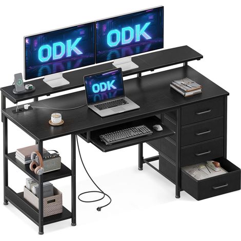 Schreibtisch mit 4 Schubladen und USB Ladeanschlüssen 140 x 52 cm Schwarz Coleshome (1/5)