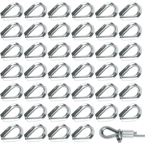 50 Pièces M2 Cosses de Câble Métallique en Acier Inoxydable 304 Cosse Coeur pour Cable Acier pour Câble Métallique 2mm
