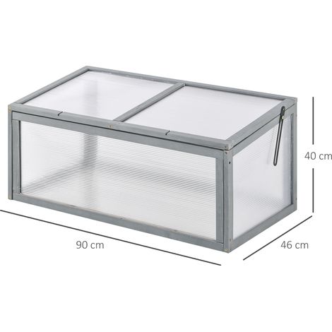 Châssis froid Outsunny, serre en bois et polycarbonate, 90 x 46 x 40 cm, serre résistante aux intempéries avec couvercle, châssis froid pour plates-bandes, gris (1/5)