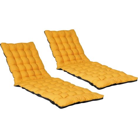 Lot de 2 Coussins matelassés Bicolores pour Bain de Soleil, transat en Tissu déperlant 190x60cm, Anthracite/Jaune (1/5)