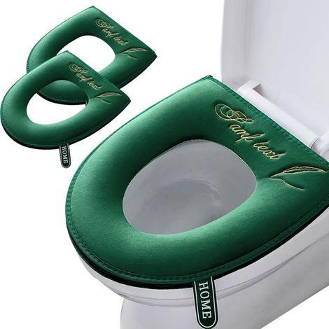 2 Housses Siege Toilette Epaisses Vert Poignee Lavables (1/3)